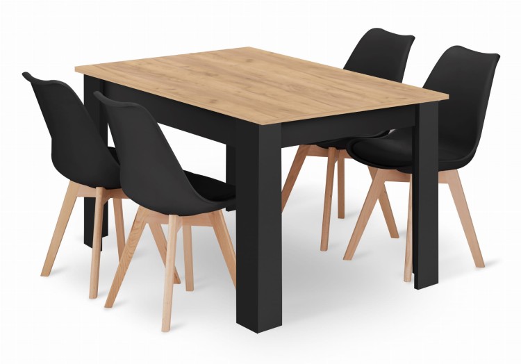 Stół NP 120x80 Artisan nogi czarne + 4 krzesła MARK czarne nogi naturalne