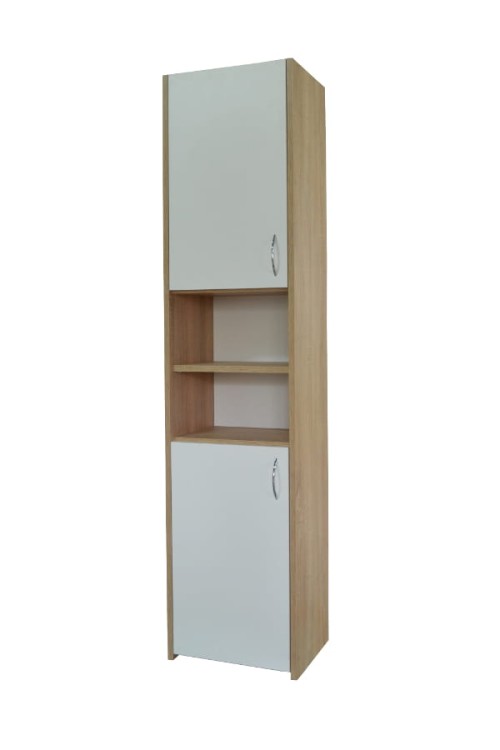 Słupek łazienkowy Adaś 2D Sonoma + Front Biały 30 cm