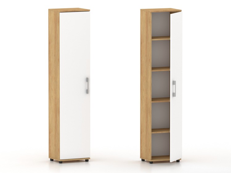 Regał G 40 1D Hikora naturalna, białe drzwi. Mat lub połysk