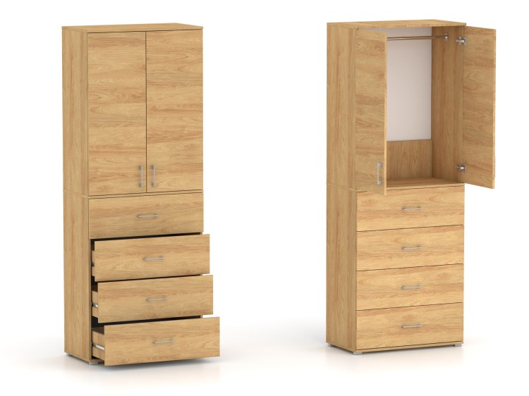 Szafa na ubrania z drążkiem Pola 215 - 4 szuflady 60 / 70 / 80 cm Hikora Naturalna