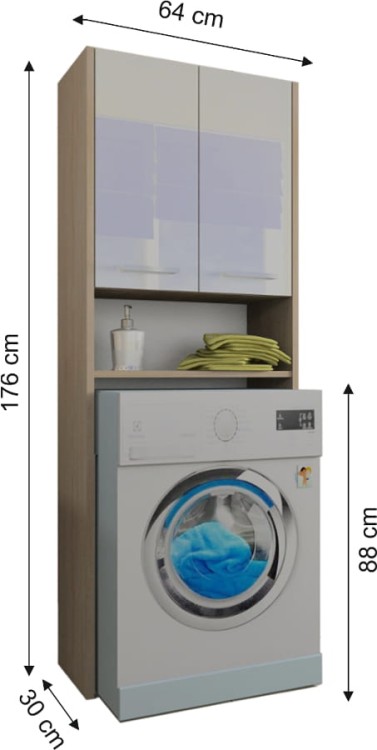 Szafka łazienkowa nad pralke LUNA 64 cm POŁYSK AKRYL Sonoma