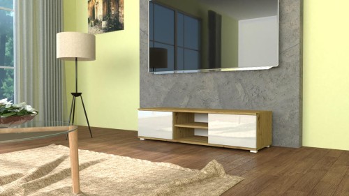 Szafka RTV 120 DĄB ARTISAN / BIAŁY POŁYSK