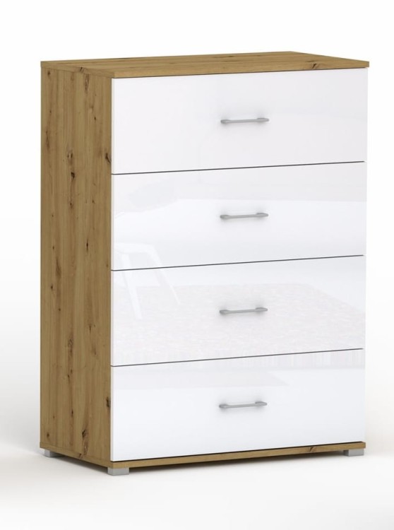 Komoda POLA 4s Dab Artisan/połysk- 4 szerokości. pojemna komoda z pełnym wysuwem