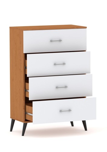 Komoda POLA 4N olcha/biala - 4 szerokości. Pojemna komoda na nóżkach