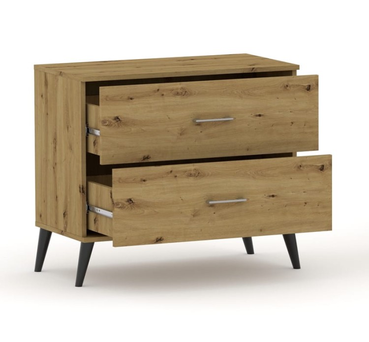 Komoda Verto 2N Dąb Artisan – 2 Pojemne Szuflady, Nóżki (4 Rozmiary)