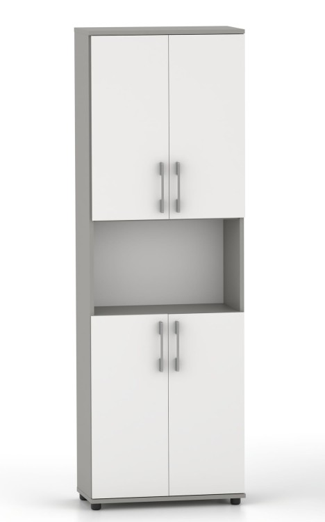Regał biurowy na ksiażki i segragatory G 60 4D Szara z frontami w połysku