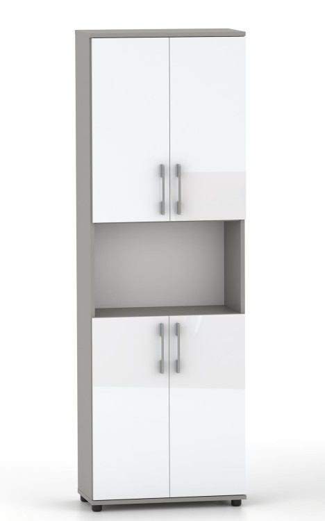 Regał biurowy na ksiażki i segragatory G 60 4D Szara z frontami w połysku