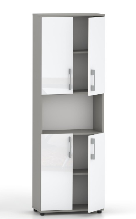 Regał biurowy na ksiażki i segragatory G 60 4D Szara z frontami w połysku