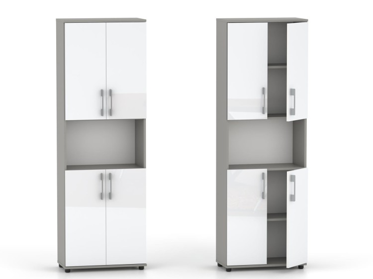 Regał biurowy na ksiażki i segragatory G 60 4D Szara z frontami w połysku