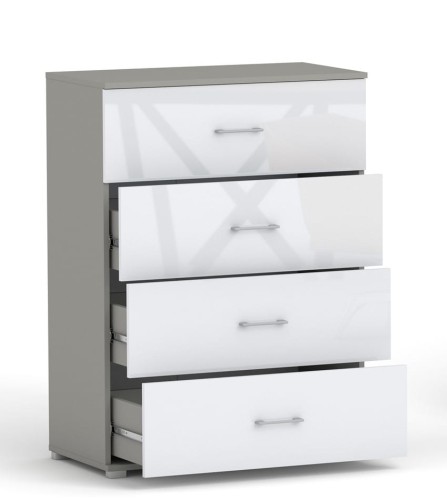 Komoda Verto 4s Szara Połysk - 4 szerokości do wyboru. pojemna komoda z pełnym wysuwem.