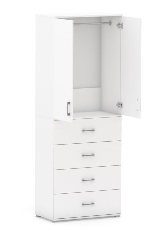 Szafa na ubrania z drążkiem Pola 215 - 4 szuflady 60 / 70 / 80 cm BIALA
