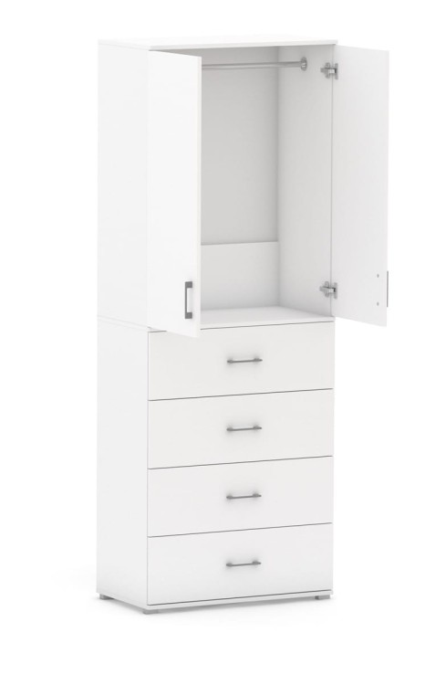 Szafa na ubrania z drążkiem Pola 215 - 4 szuflady 60 / 70 / 80 cm BIALA