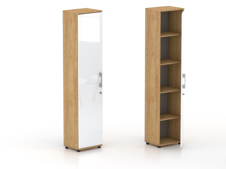 Regał G 40 1D Hikora naturalna, białe drzwi. Mat lub połysk