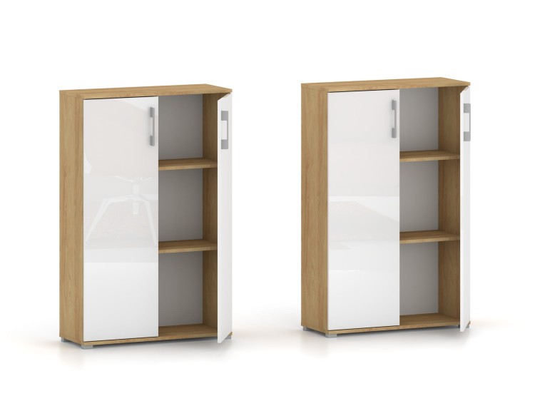 Regał komoda biurowa Pola 2D 110 x 80 cm Hikora z biały drzwiami 3 półki