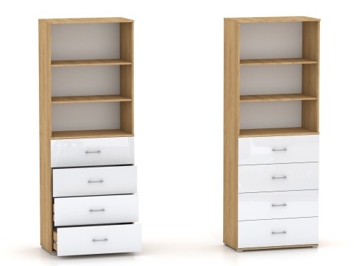 Regał Szafa POLA 215 4S3P - 4 szer. Biały mat połyk. Hikora Naturalna