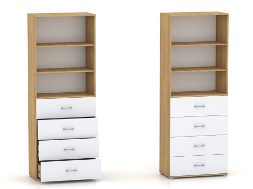 Regał Szafa POLA 215 4S3P - 4 szer. Biały mat połyk. Hikora Naturalna