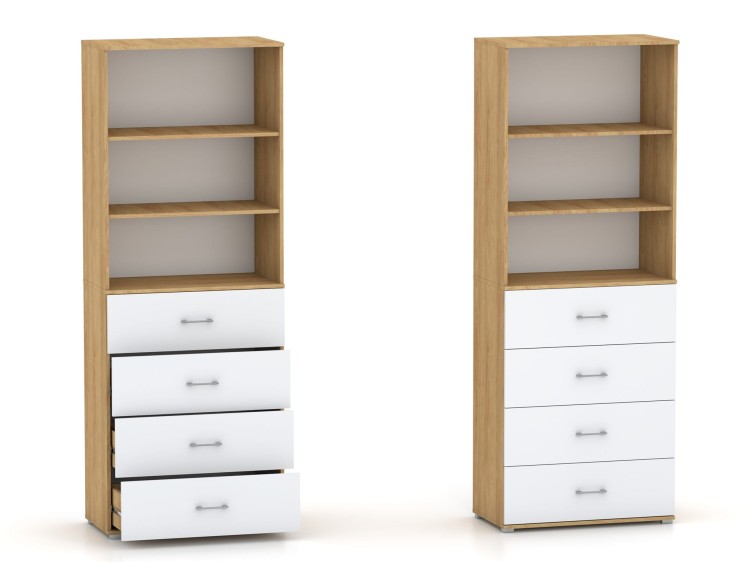 Regał Szafa POLA 215 4S3P - 4 szer. Biały mat połyk. Hikora Naturalna