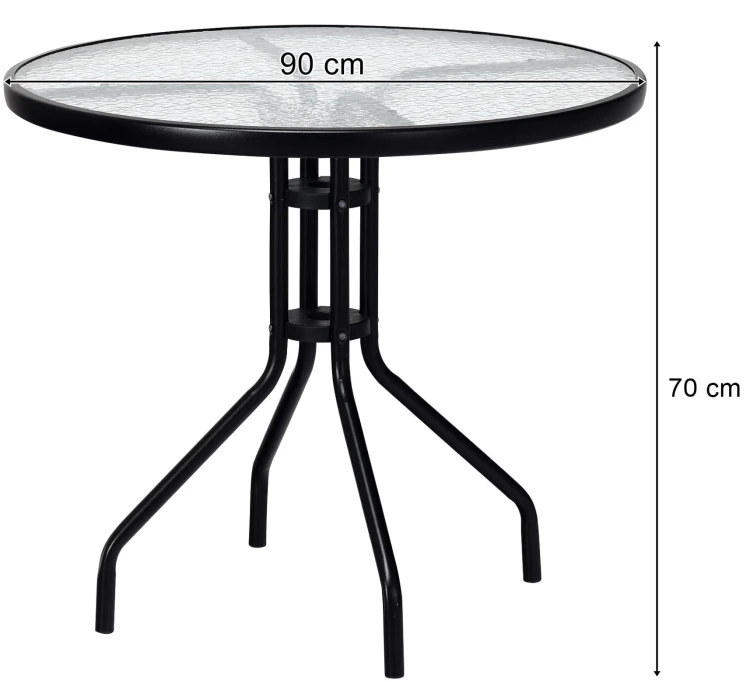 Stół okrągły ISLAND 90cm + 4x Krzesło SOFIA czarne