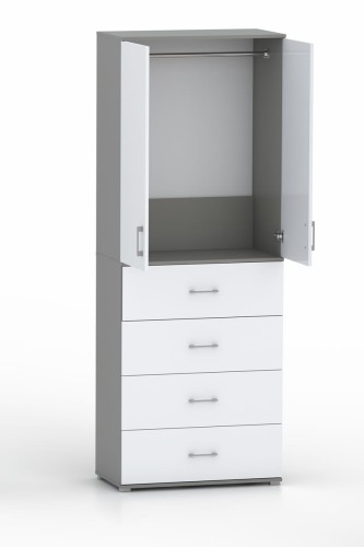 Szafa na ubrania z drążkiem Pola 215 - 4 szuflady 60 / 70 / 80 cm szara z białymi frontami
