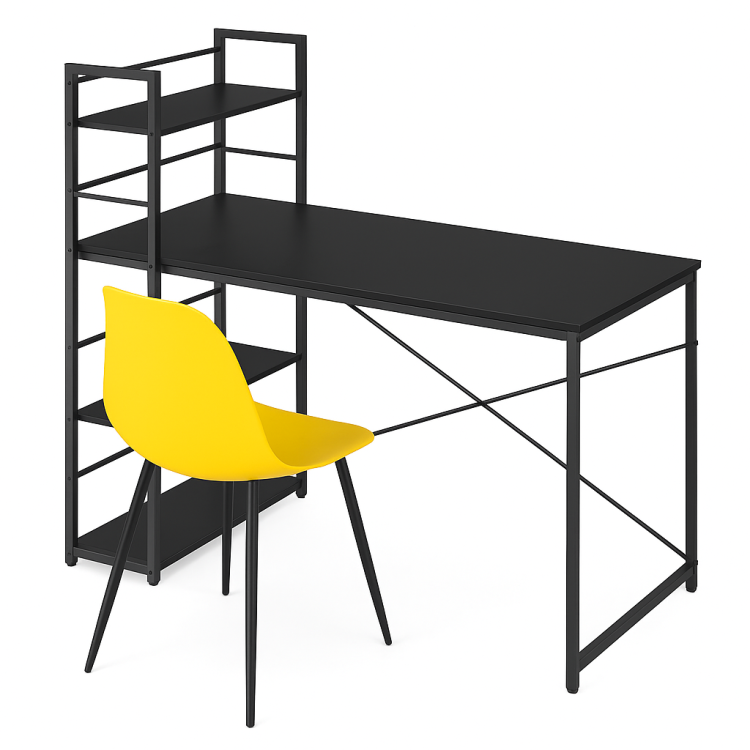 Biurko Komputerowe MAX 4.0 - czarne + Krzesło Livio żółte