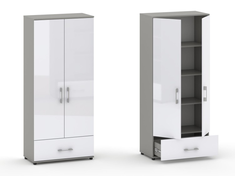 Szafa biurowa NeoOffice G80 - 2 drzwiowa  szara - biały połysk