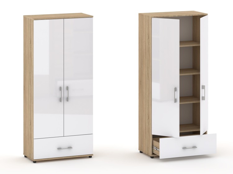 Szafa biurowa NeoOffice G80 - 2 drzwiowa Sonoma Biały połysk