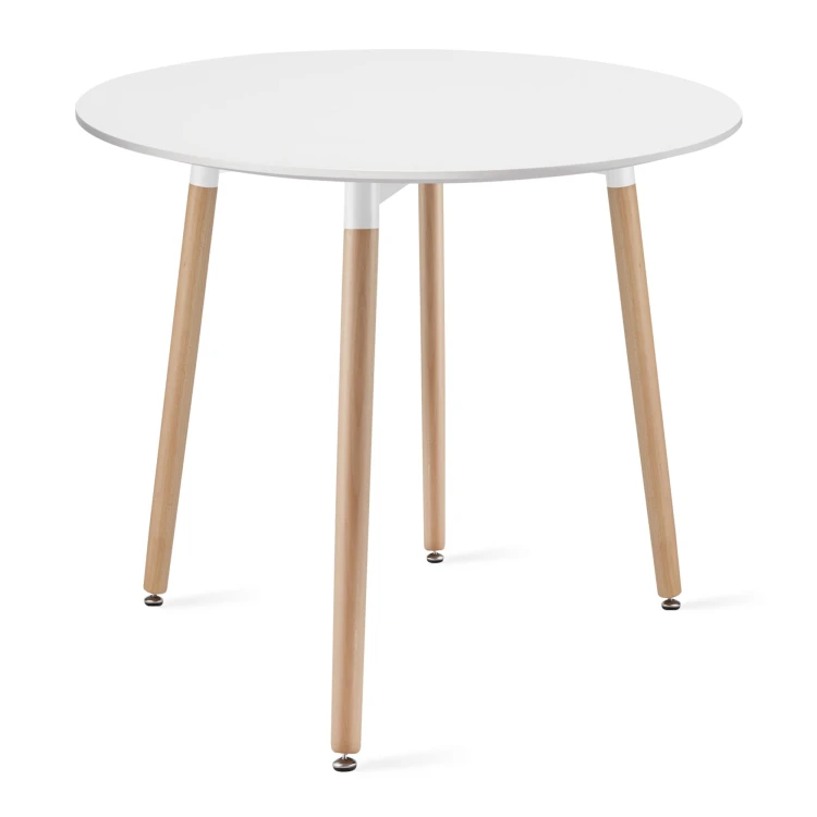 Zestaw Stół KAMI Okrągły 80cm - biały / naturalne nogi + 4 krzesła Livio białe / nogi naturalne