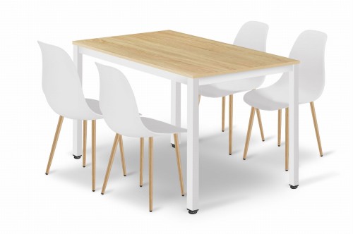 Zestaw Stół TESSA 120cm x 60cm - dąb / białe nogi + 4 krzesła Livio białe / nogi naturalne
