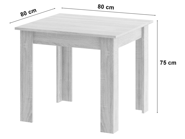 Zestaw Stół NP 80x80 Dąb Sonoma + Biały + 4 krzesła Livio białe / nogi naturalne