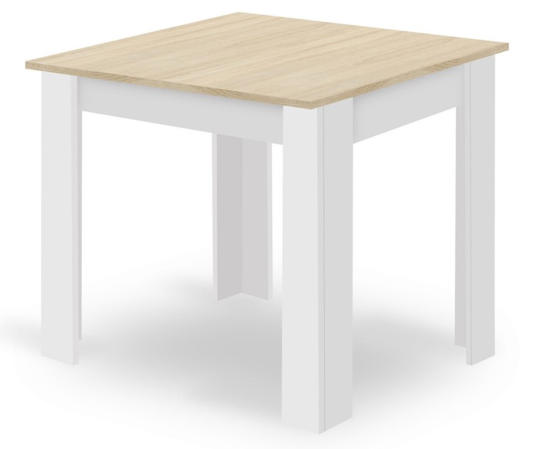Zestaw Stół NP 80x80 Dąb Sonoma + Biały + 4 krzesła Livio białe / nogi naturalne