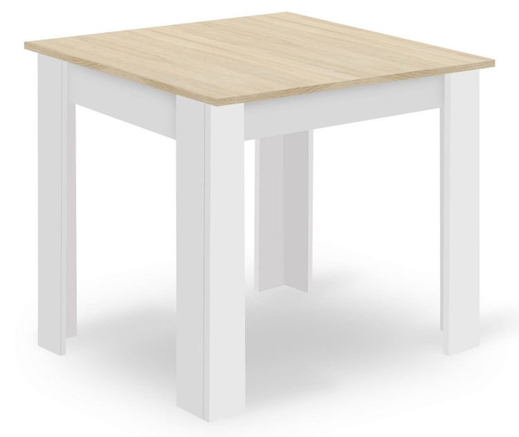 Zestaw Stół NP 80x80 Dąb Sonoma + Biały + 4 krzesła Livio białe / nogi naturalne