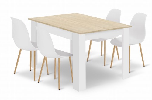 Zestaw Stół NP 120x80 Dąb Sonoma + Biały + 4 krzesła Livio białe / nogi naturalne