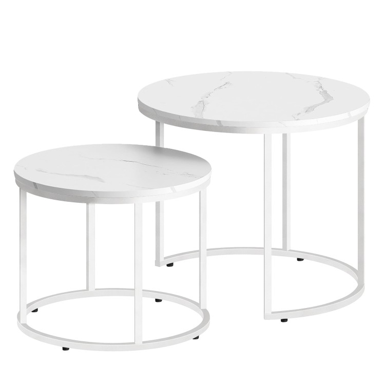 Stolik kawowy okrągły 2szt - marmur / nogi białe