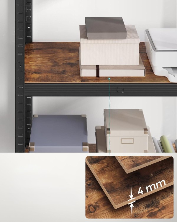 Regał Industrialny 5 Półek Rustykalny Brąz – Duży Regał na Książki Loft do Salonu/Biura