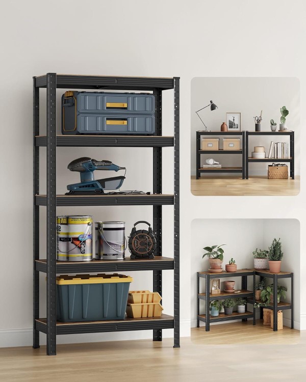 Regał Industrialny 5 Półek Rustykalny Brąz – Duży Regał na Książki Loft do Salonu/Biura