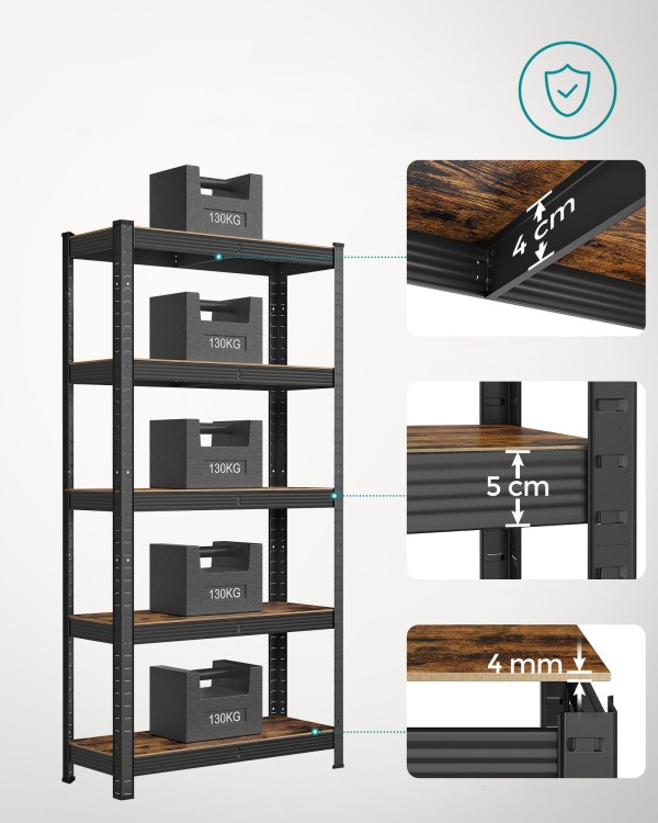 Regał Industrialny 5 Półek Rustykalny Brąz – Duży Regał na Książki Loft do Salonu/Biura