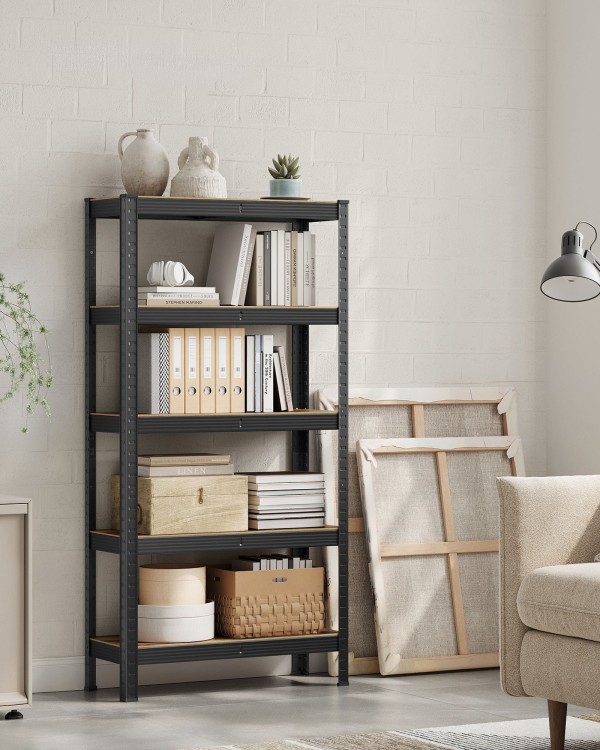 Regał Industrialny 5 Półek Rustykalny Brąz – Duży Regał na Książki Loft do Salonu/Biura