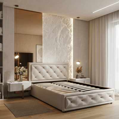 Łóżko tapicerowane Velvet Dream 180/200 z pojemnikiem Beż