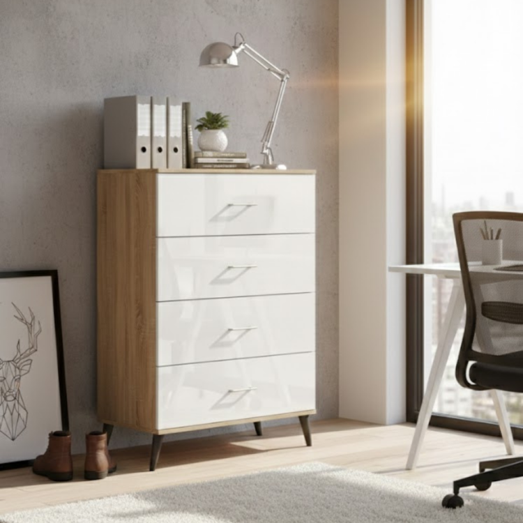 Komoda Verto 4N Dąb Sonoma / Biała | 4 Szuflady | Szerokość 50-80 cm