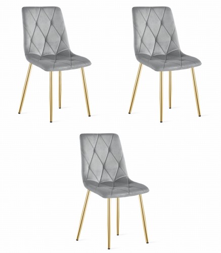 Krzesło LIBRA - aksamit szary jasny / nogi złote zestaw 3 sztuk