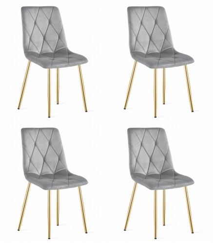 Krzesło LIBRA - aksamit szary jasny / nogi złote zestaw 4 sdztuk