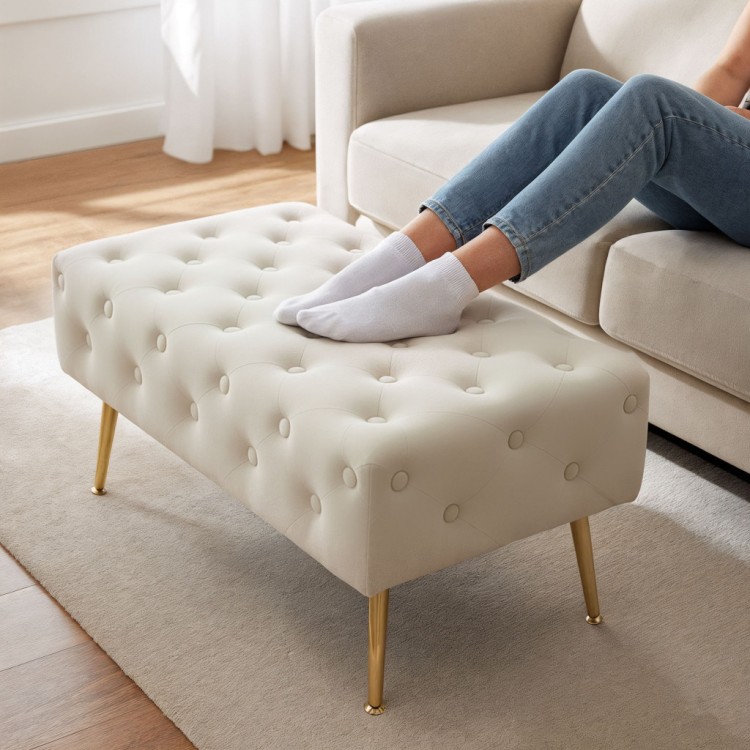 Pufa pikowana Glamour 80 cm Beżowa