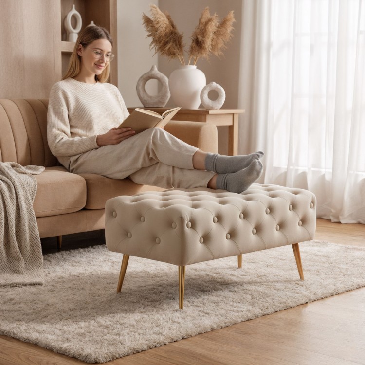 Pufa pikowana Glamour 80 cm Beżowa