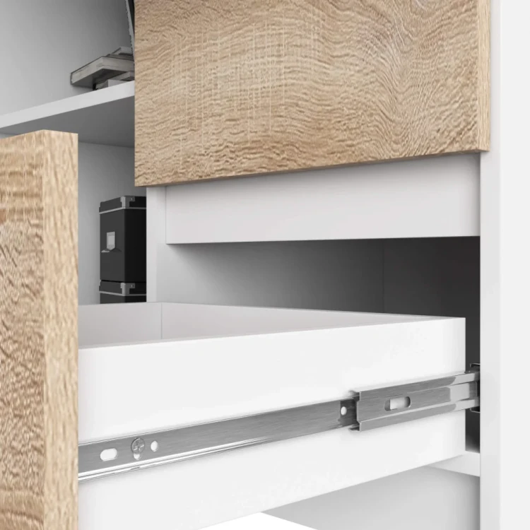 Nowoczesne Biurko Narożne 124cm Sonoma / Białe – Prawe z Szufladami Vantix Office