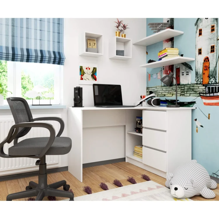 Nowoczesne Biurko Narożne 124cm Białe – Prawe z Szufladami Vantix Office