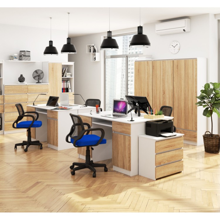 Biurko Vantix Master 135cm Białe/Sonoma– 2 Drzwi 2 Szuflady