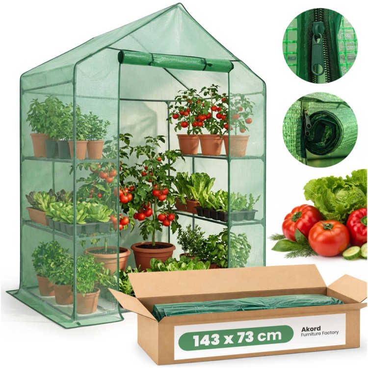 Mini szklarnia ogrodowa foliowa Flora House z półkami zielona 143x73x195 cm