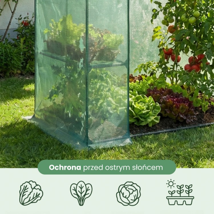 Mini szklarnia ogrodowa foliowa Flora House z półkami zielona 143x73x195 cm