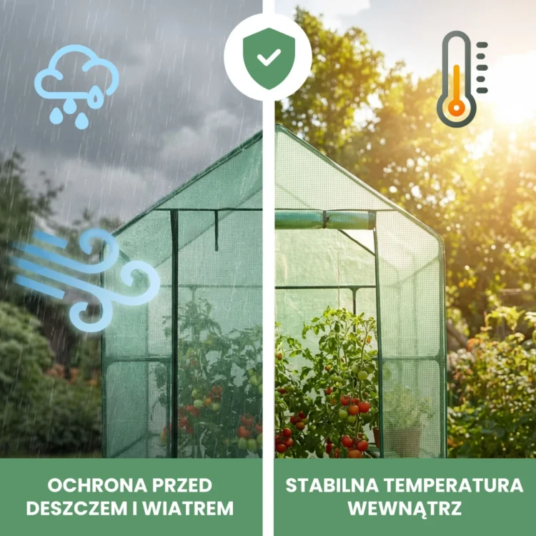 Mini szklarnia ogrodowa foliowa Flora House z półkami zielona 143x73x195 cm