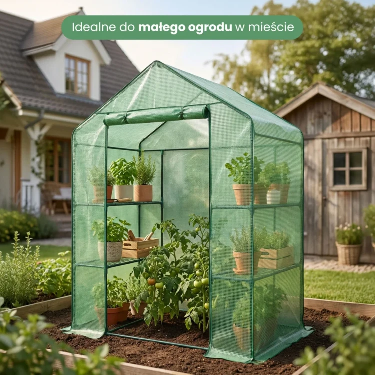 Mini szklarnia ogrodowa foliowa Flora House z półkami zielona 143x73x195 cm